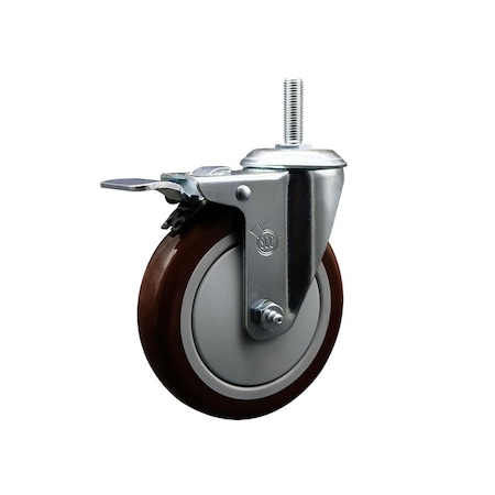 Service Caster 5 Inch Maroon Polyurethane Wheel Swivel 58 Inch Threaded Stem Caster Total Lock Brake SCC SCC-TSTTL20S514-PPUB-MRN-58212